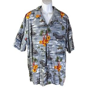 Kalaheo Hawaiian Shirt Mens 3XL Blue Battleship Navy Hibiscus Rayon Blend Hawaii